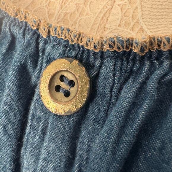 Denim Lapis  smocked maxi dress boho tiered cottagecore prairie L - Picture 7 of 11